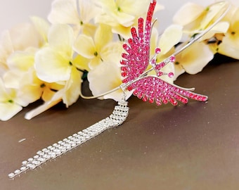 Silver Pink Rhinestone Angel Wings Headband: Fairy Princess Tiara