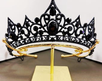 Black Handmade Black Rhinestone Tiara Customize Color Wedding Gift for Her Black Headband Birthday Gift Daily Accessories Halloween Queen