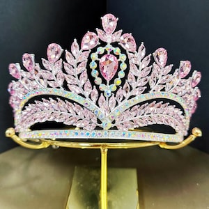 Silver Pink Rhinestone Wedding Tiara Customize Color Hair Accessories Gift for Her Birthday Gifts Wedding Tiara Queen Princess Crown Party