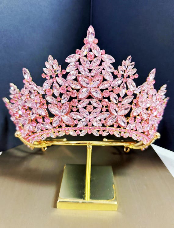 High Quality Gold Pink Rhinestones Princess Tiara Super  display picture 2
