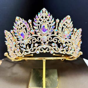 Royal Gold Princess Tiara Handmade AB Rhinestone Tiara Customize Color Wedding Gift for Her Gold Headband Birthday Accessories Queen Crown