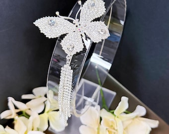 Silver AB Butterfly Headband Angel Tiara Birthday Girl Headpiece Gift for Her Clear AB Rhinestone Fairy Headband Flower Girl Headband