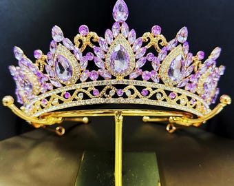 Gold Purple Wedding Tiara Customize Color Headpiece Gift for Her Handmade Crown Birthday Accessories Wedding Gift Princess Queen Tiara Decor
