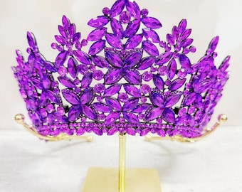 Black Purple Rhinestone Princess Tiara, Sparkling Quinceanera Wedding Queen Crown With Gift Box