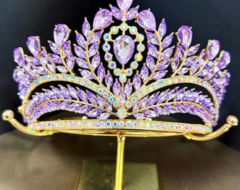 Gold Purple Wedding Tiara Handmade Gift Pageant Tiara Fairy Crown Birthday Accessories Wedding Gift Princess Tiara Queen Crowns Shiny Tiara