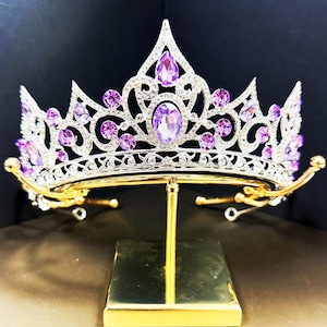 New Silver Purple Handmade Tiara Customize Color Elegant Tiara Wedding Bridal Accessories Party Headband Queen Princess Crown Gift for Her