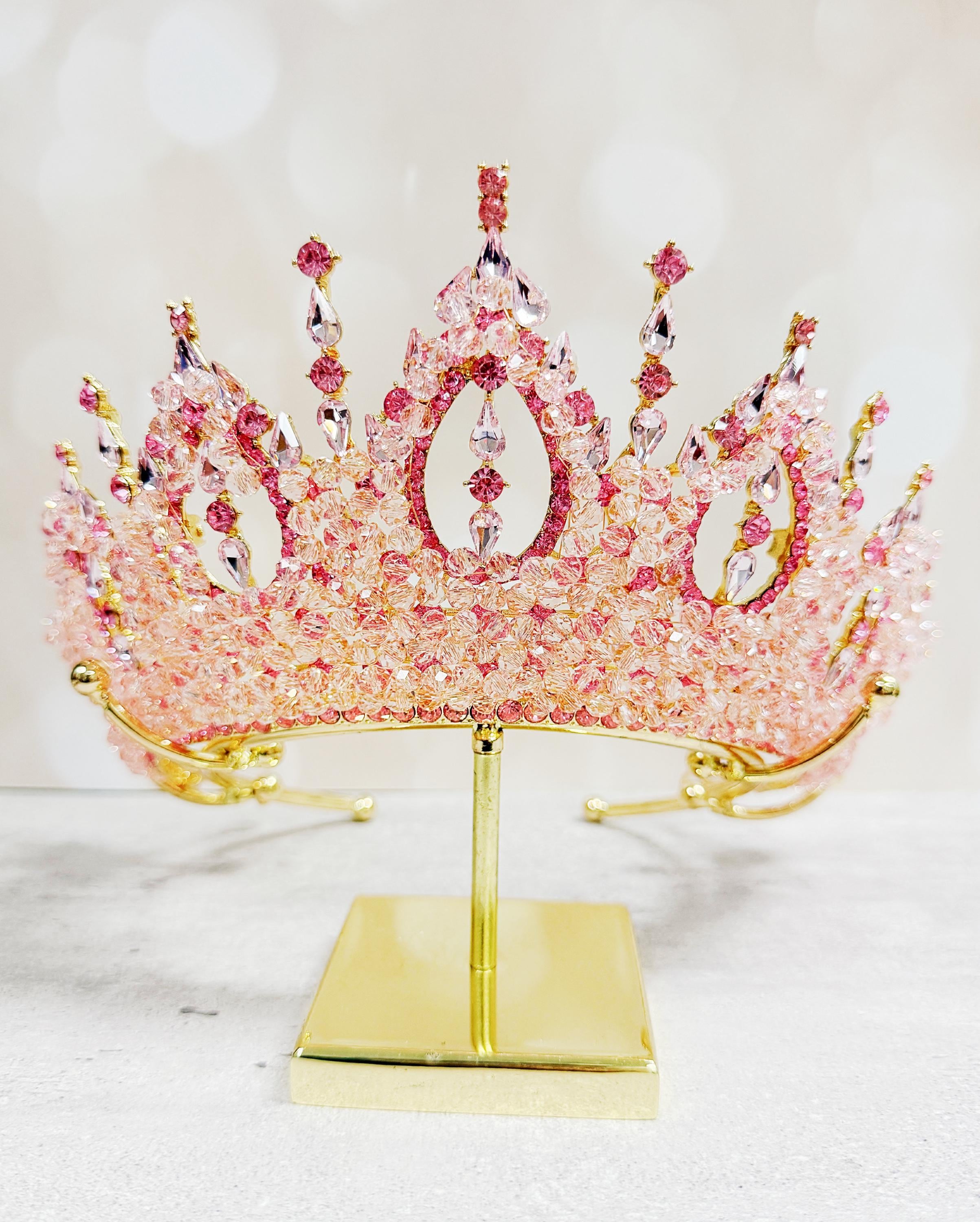 Crystal heart tiara, Gold tiara, Pink stone Tiara, Bridal tiara, Birthday crown Amazon.com: Feltent Pink Queen Crown for Women Crystal Tiara  main image 3
