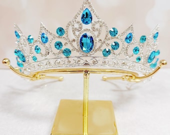 Silver Light Blue Wedding Tiara Handmade Headband Gift for Girlfriend Wedding Accessories Birthday Gift New Year Party Queen Princess Crown
