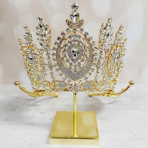 High Quality Gold Clear Rhinestones Princess Tiara Super Shining Wedding Crown Gifts Birthday Gift Box Quinceanera Crown Tiara Queen Crown