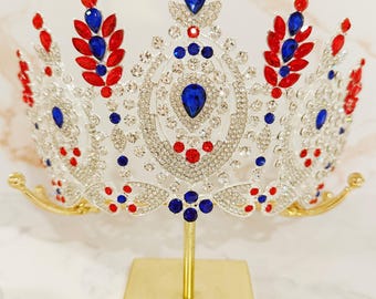 Red White and Blue Headpiece, 4th of July Crown, Hair Accessories for Pageant, Wedding Headband, quinceanera headwear, Homecoming Prom Queen