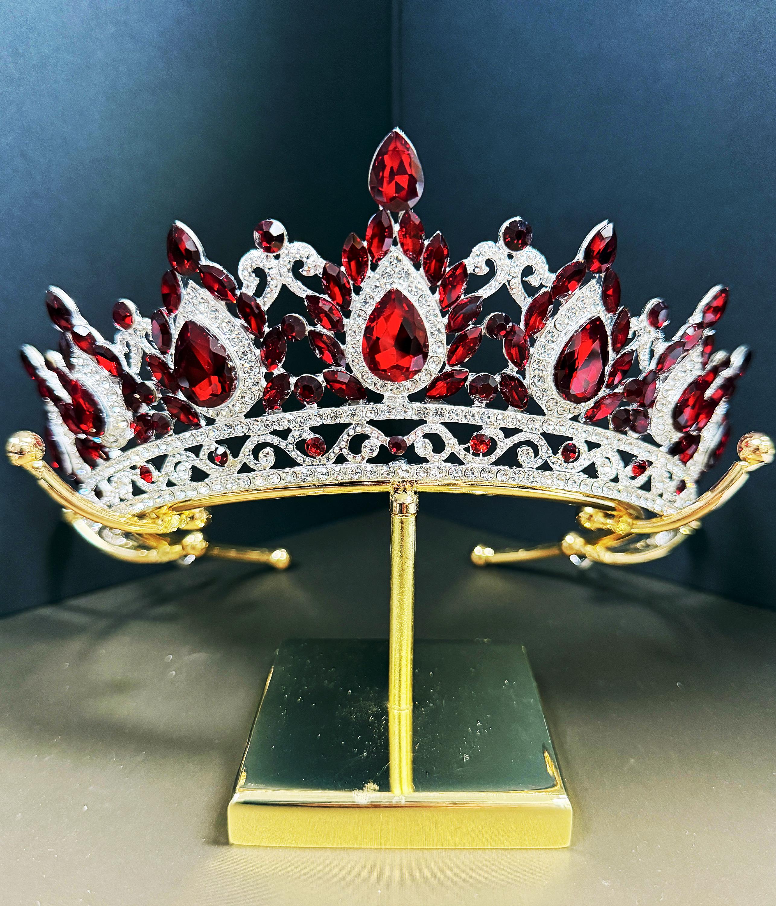 Silver Red Tiara Handmade Wedding Tiara Customize Color  display picture 2