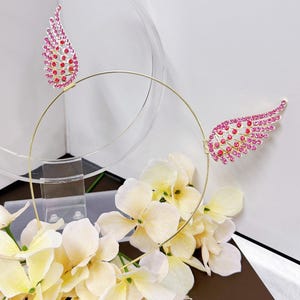Diadema de alas de ángel en rosa y dorado, diadema para boda, regalo de cumpleaños, diadema para niña de las flores con diamantes de imitación en rosa y dorado, diadema de hada, diadema de princesa.