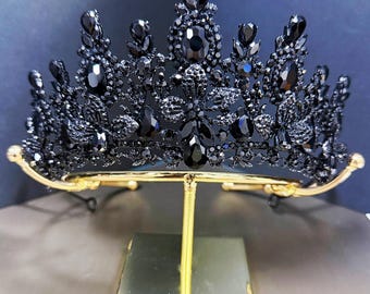 Black Rhinestone Crown Flower Wedding Tiara Customize Color Hair Accessories Gift for Her Birthday Wedding Gifts Princess Queen Crown Fairy