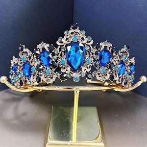 Copper Vintage Aqua Blue Rhinestone Wedding Tiara Customize Color Hair Accessories Gifts for Her Birthday Wedding Gifts Princess Queen Crown