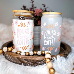 Books and Coffee Glass Can, Beer Glass Can, Iced Coffee, Bookish, Book Lovers, Gifts