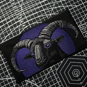 Black Goat With Moon Embroidered Patch, Gothic Style, Back Patch, Battle Jacket Iron-On Patch, Custom Vest Patch