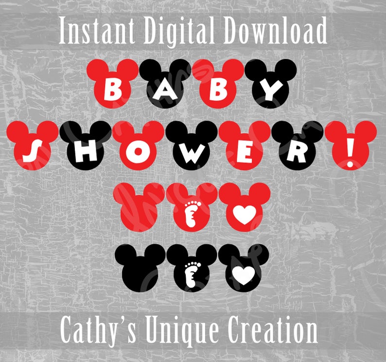 Mickey Mouse Baby Shower Banner Minnie Disney Red And Etsy