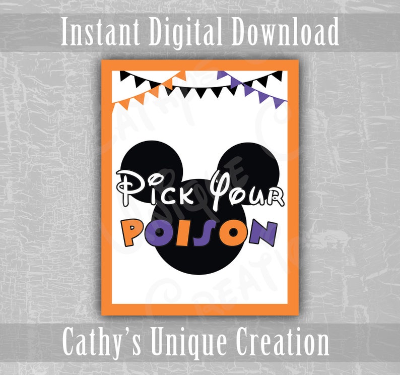 Pick Your Poison Sign Halloween Party Mickey Mouse Sign Etsy