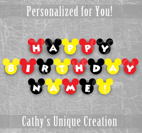 Custom Mickey Mouse Happy Birthday Name Banner Disney Kids Etsy