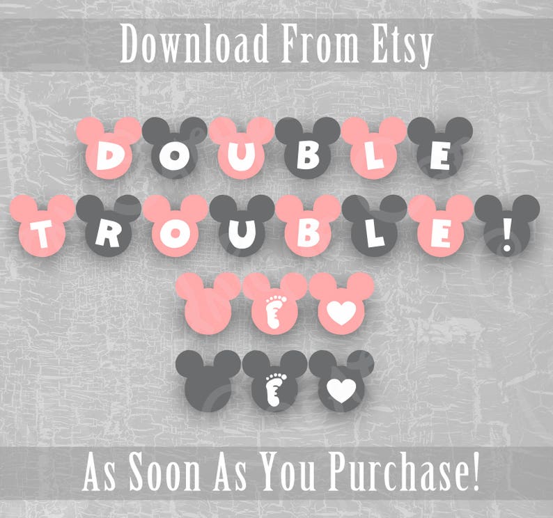 Double Trouble Minnie Mouse Twin Baby Shower Banner Disney Etsy