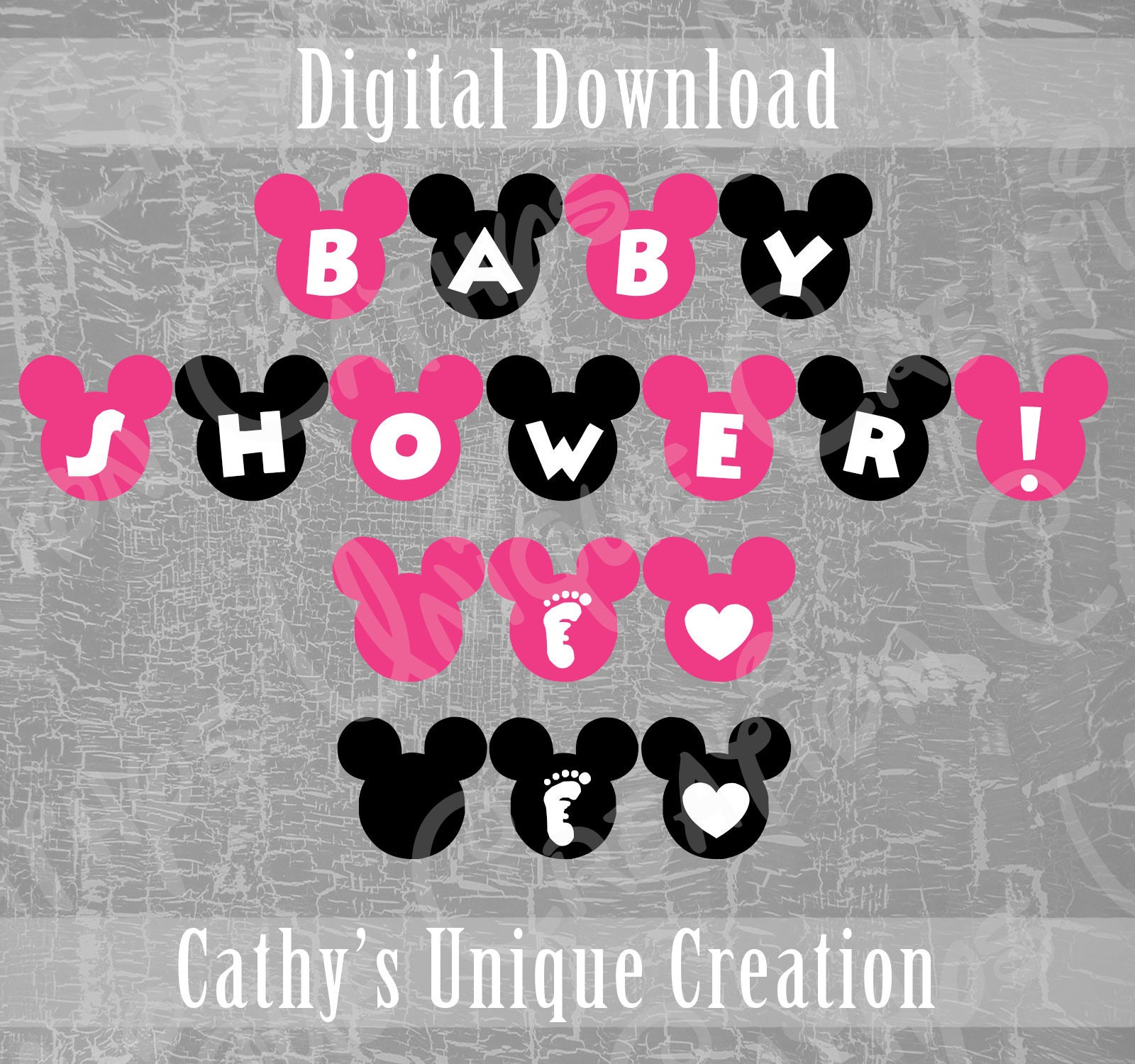 Minnie Mouse Baby Shower Banner Disney Girl Pink And Black Etsy