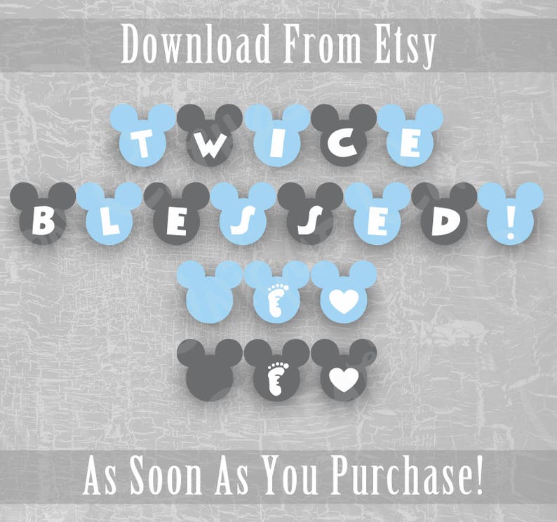 Twice Blessed Mickey Mouse Baby Shower Banner Disney Twin Etsy
