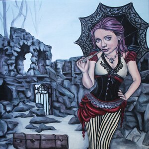 STUDIO SALE steampunk gothic circus original lowbrow art painting on canvas, Traces of my Mistakes