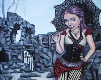 STUDIO SALE steampunk gothic circus original lowbrow art painting on canvas, Traces of my Mistakes