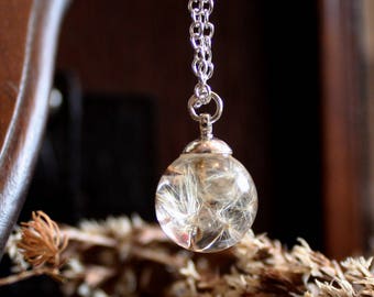 Dandelion wish pendant, woodland fairy boho necklace