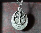 Enchanted Tree Pendant, Hammered Antique Silver, Bridesmaid Gift, Rustic Jewelery