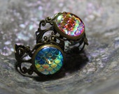 mermaid dragon scale filigree ring, silver or bronze, steampunk, fantasy