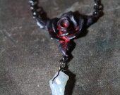 dark rose gothic steampunk choker necklace with raw quartz