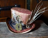 copper silk steampunk mini top hat, fascinator, with key hole, alternative wedding