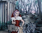 steampunk little red riding hood and the wolf fine art print