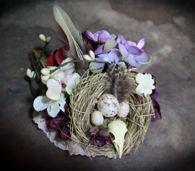 Custom Bird Nest and Flower Fascinator, Steampunk Hair Clip, Alternative Wedding Through a Hedge