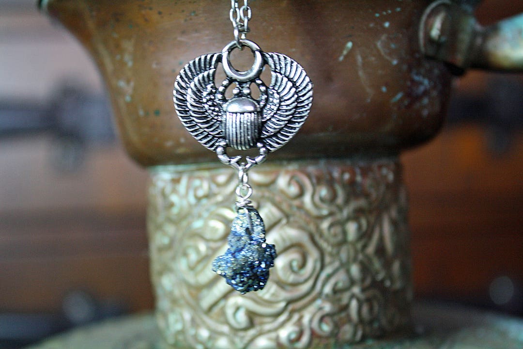 Collier Scarabée Ailé égyptien En Argent Sterling - Turquoise Et Lapis Lazuli, Neuf Sans Emballage