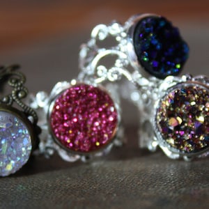 silver or bronze druzy ring, sparkle statement ring, bridesmaid gift