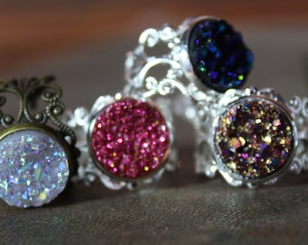 silver or bronze druzy ring, sparkle statement ring, bridesmaid gift
