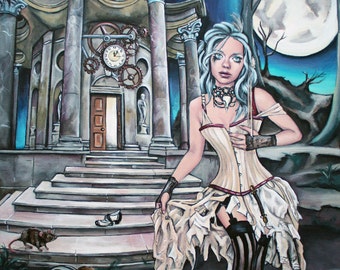 steampunk cinderella fantasy art print after midnight