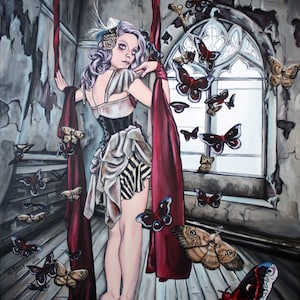 steampunk lowbrow art print gothic circus girl with moths