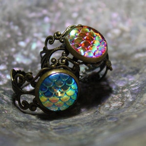 mermaid dragon scale filigree ring, silver, rose gold or bronze, steampunk, fantasy image 2