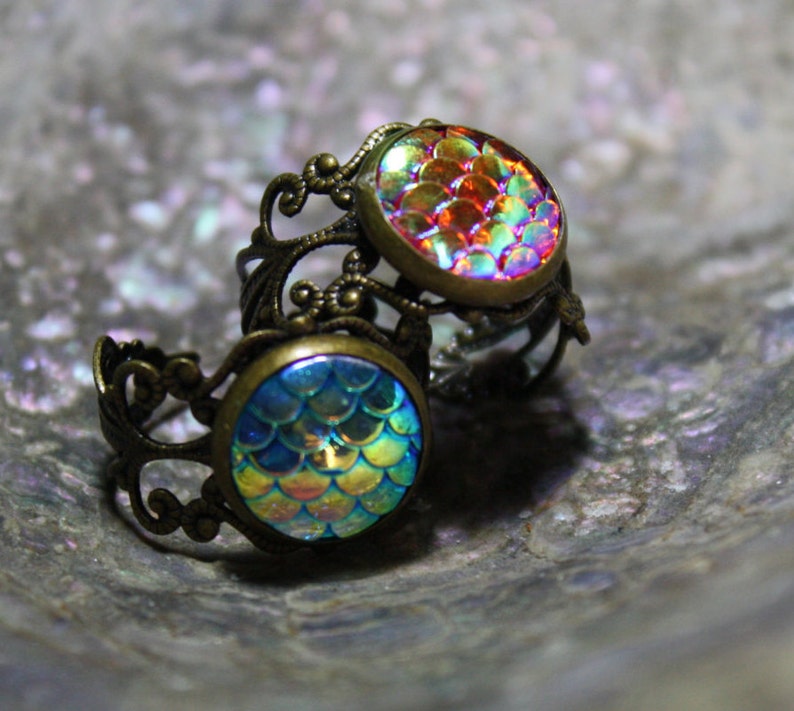 anillo de filigrana escala de dragón sirena, plata, oro rosa o bronce, steampunk, fantasía imagen 2