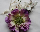 lilac and white flower faery hair clip first frost winter fae