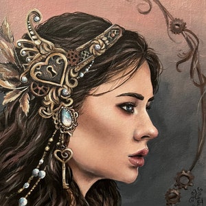 Steampunk Art Nouveau Portrait Fine Art print, Clockwork Valentine