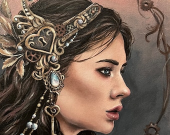 Impresión artística de retrato Steampunk Art Nouveau, Clockwork Valentine