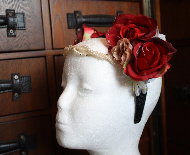 Red Roses Flower Crown Mucha Art Nouveau Headpiece Bridal Etsy