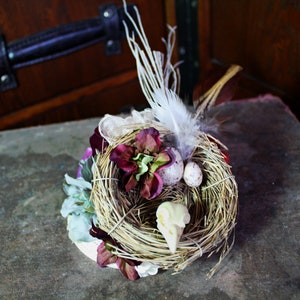 through a hedge backwards boho steampunk bird nest fascinator headpiece, woodland wedding