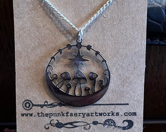 Moon phases toadstool necklace, mushroom cottagecore jewellery