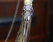 bird skull and flower steampunk pendant necklace