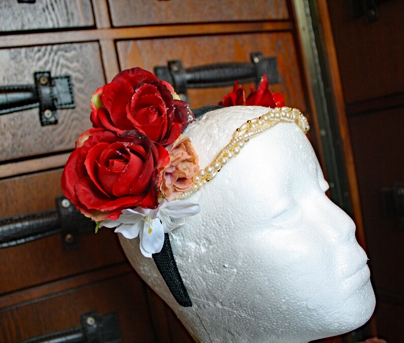 Red Roses Flower Crown Mucha Art Nouveau Headpiece Bridal Etsy